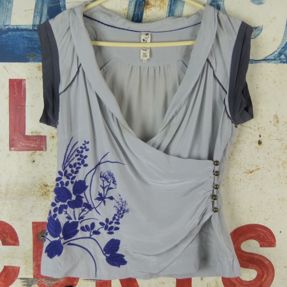 Anthropologie Floreat Silk Embroidered Blouse Sz 6